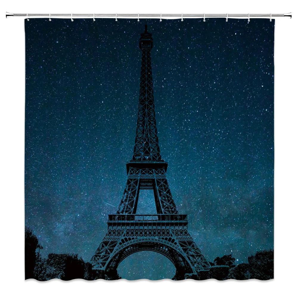 Eiffel Tower Paris Scenery Shower Curtain Vintage Scenery Cherry Blossom Butterfly Polyester Fabric Bath Curtains Bathroom Decor