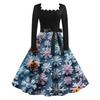 Women's Fashion Vintage Long Sleeve Square Neck Christmas Printed Evening Party Dresses Dresses