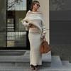 Трикотажный комплект из 2 предметов с юбкой, женский свитер на одно плечо с длинными рукавами, элегантный облегающий костюм с длинной юбкой, новинка осени