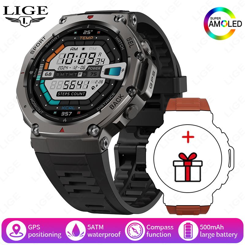 New GPS Smart Watch 5ATM Waterproof 500mAh Battery Built-In Dual-band GNSS Compass Altimeter Barometric Military Smartwatch