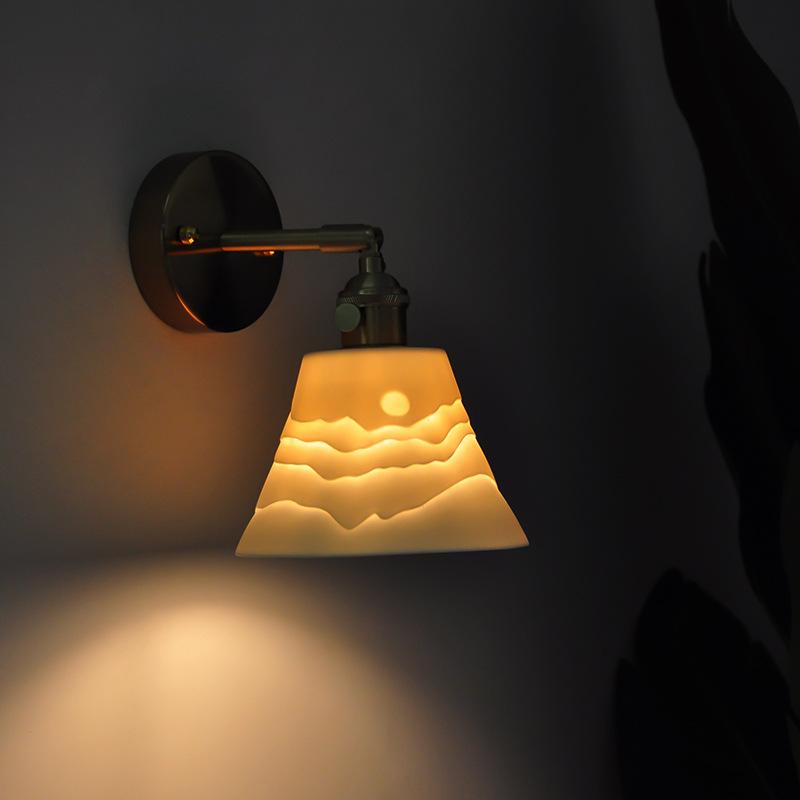 Japanese Brass Mirror Front Wall Lamp Nordic Simple Bedroom Bed Retro Japanese Tea Room Mountain Shadow Ceramic Wall Lamp