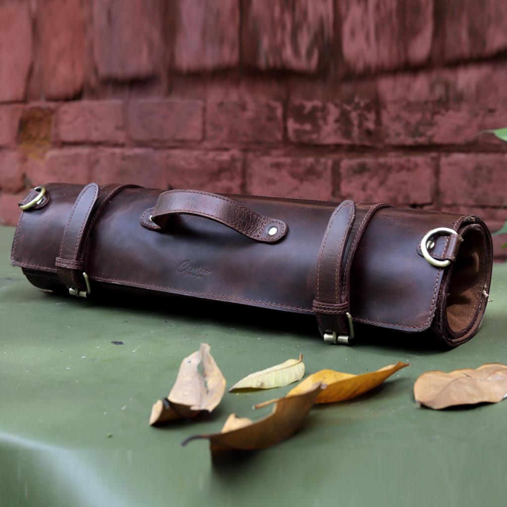Handmade Leather Chef Knife Roll Bag: Culinary Travel Case