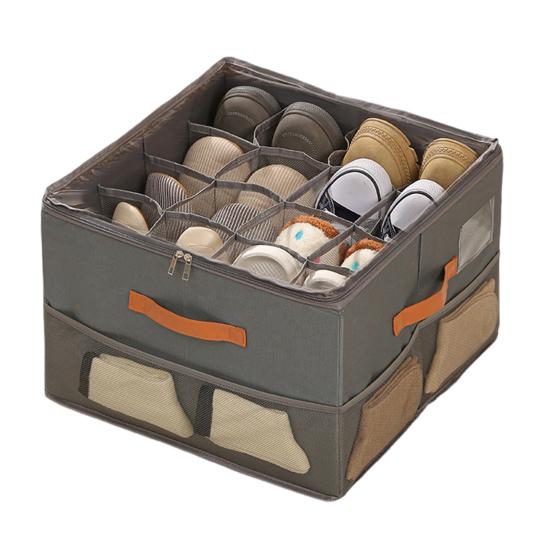 Корзина для хранения обуви с прозрачной крышкой, застежка-молния, большая вместимость, несколько отделений, органайзер для обуви, регулируемые разделители