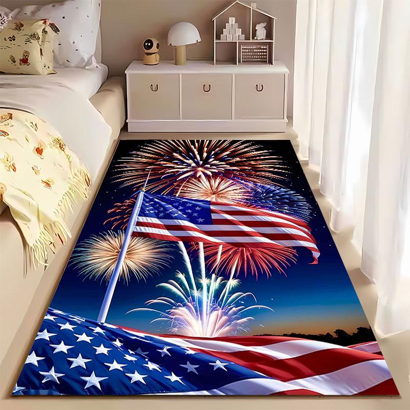 American Flag and Fireworks Art suitable as a non-slip mat for the living room or bedroom sofa