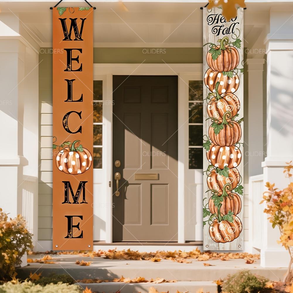 Fall Thanksgiving Porch Sign Rustic Harvest Pumpkins 1 Pair Polyester Indoor Outdoor Decor