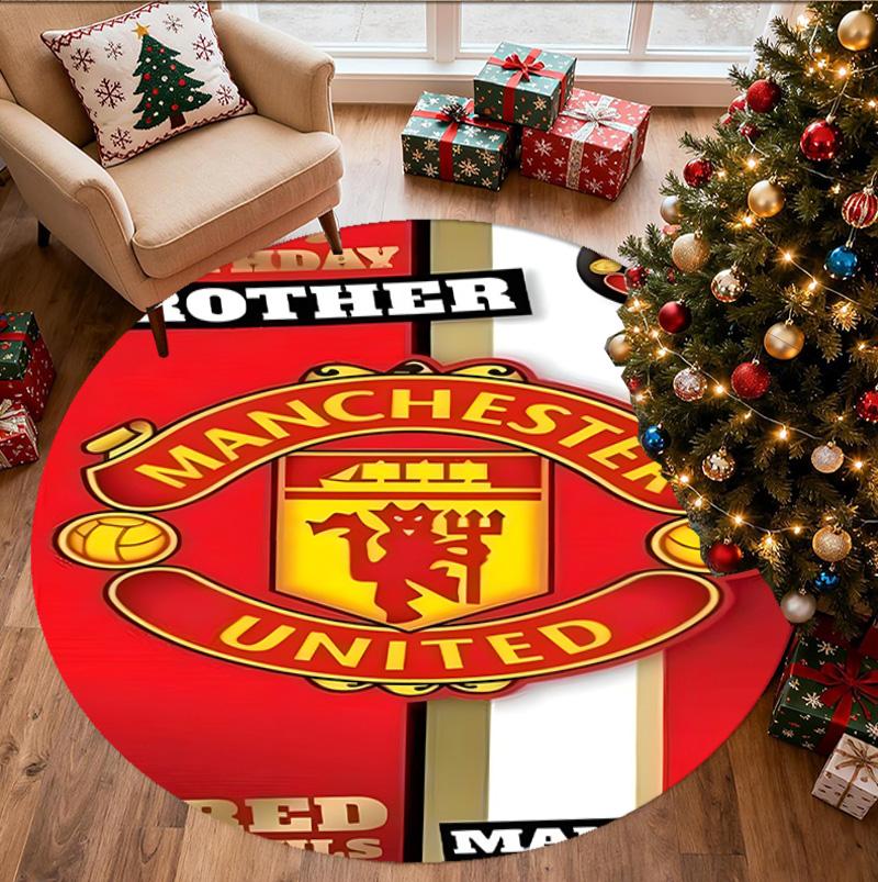 Manchester United F.C Pattern Round Rug, Indoor/Outdoor Mat, for Picnic, Gameroom, Bedroom, Office, Living Room, Home Decor Carpet, Birthday Gift