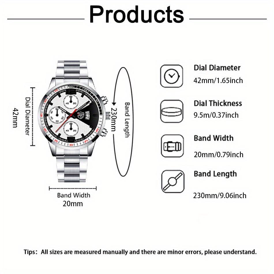 3PCS Set Fashion Mens Sports Watches Men Business Steel Quartz Wrist Watch Date Male Casual Necklace Bracelet Wristwatch Men Gift