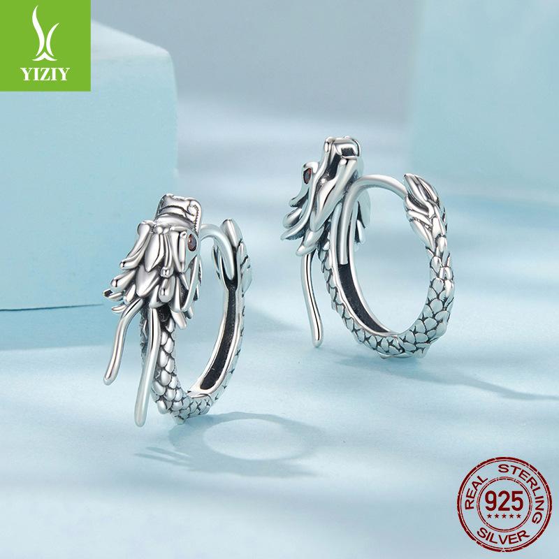 Ретро Персонализированные Серьги-Драконы Клипсы для козелка уха, Средневековые Серьги на удачу из стерлингового серебра S925, Серьги