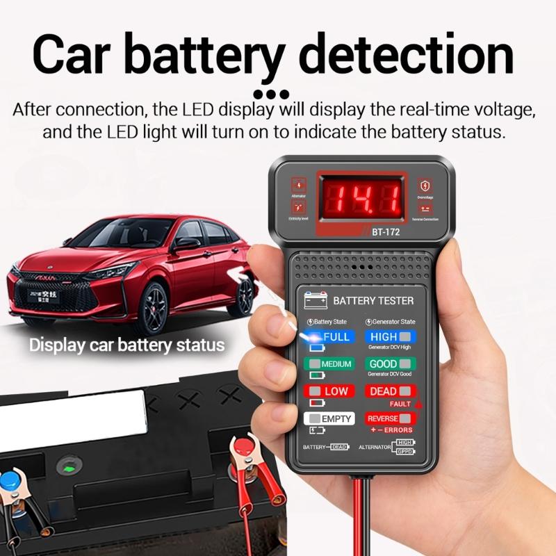 Автомобильный тестер-анализатор аккумуляторов BT172 Точный инструмент для измерения напряжения и тока для автовладельцев, технического обслуживания, диагностики