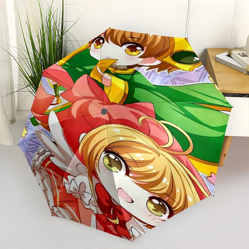 1 шт. Автоматический складной зонт Cardcaptor Sakura, портативный, 3-сложный, с 8-реберным железным каркасом, идеально подходит для фестивалей, путешествий, повседневного использования и в качестве подарка