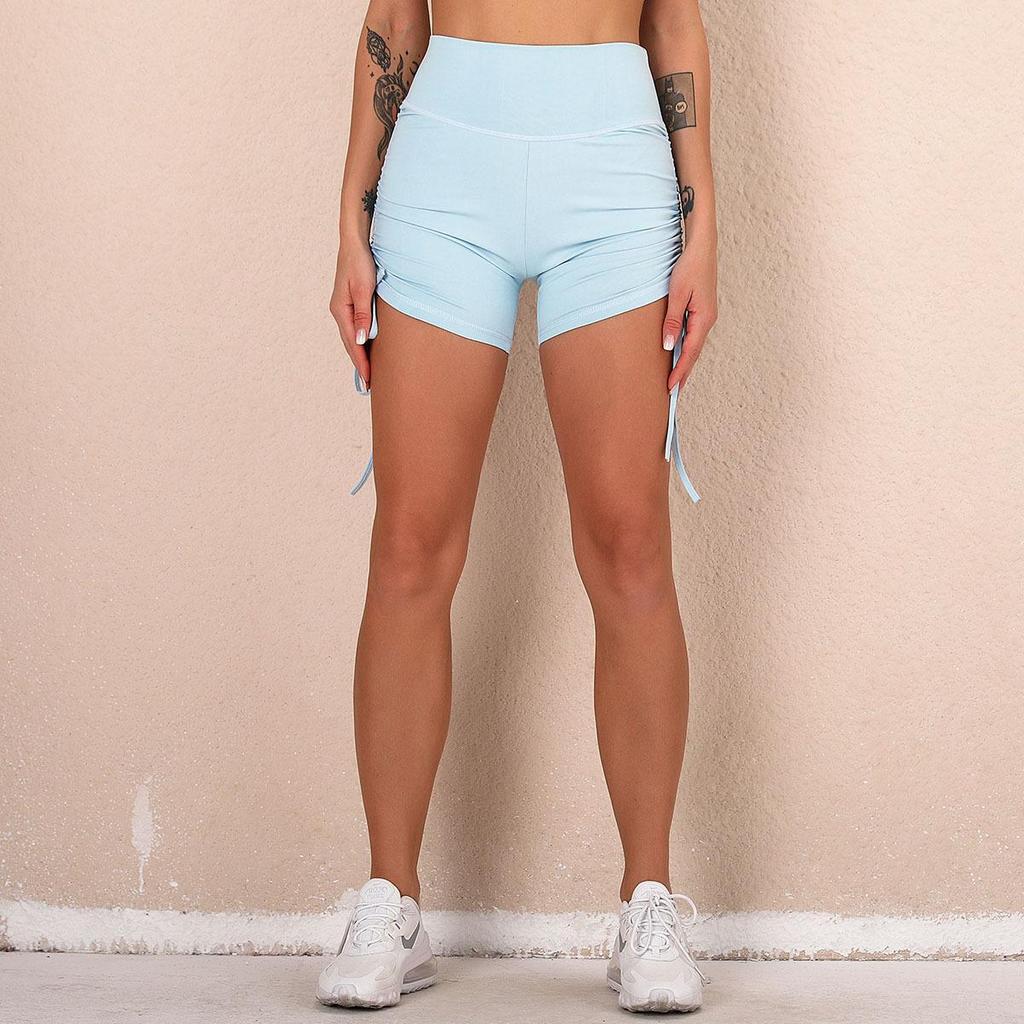 Women New Nude Sports Drawstring Tight Shorts High Waist Elastic Hip Lifting Fast Drying Yoga Pants