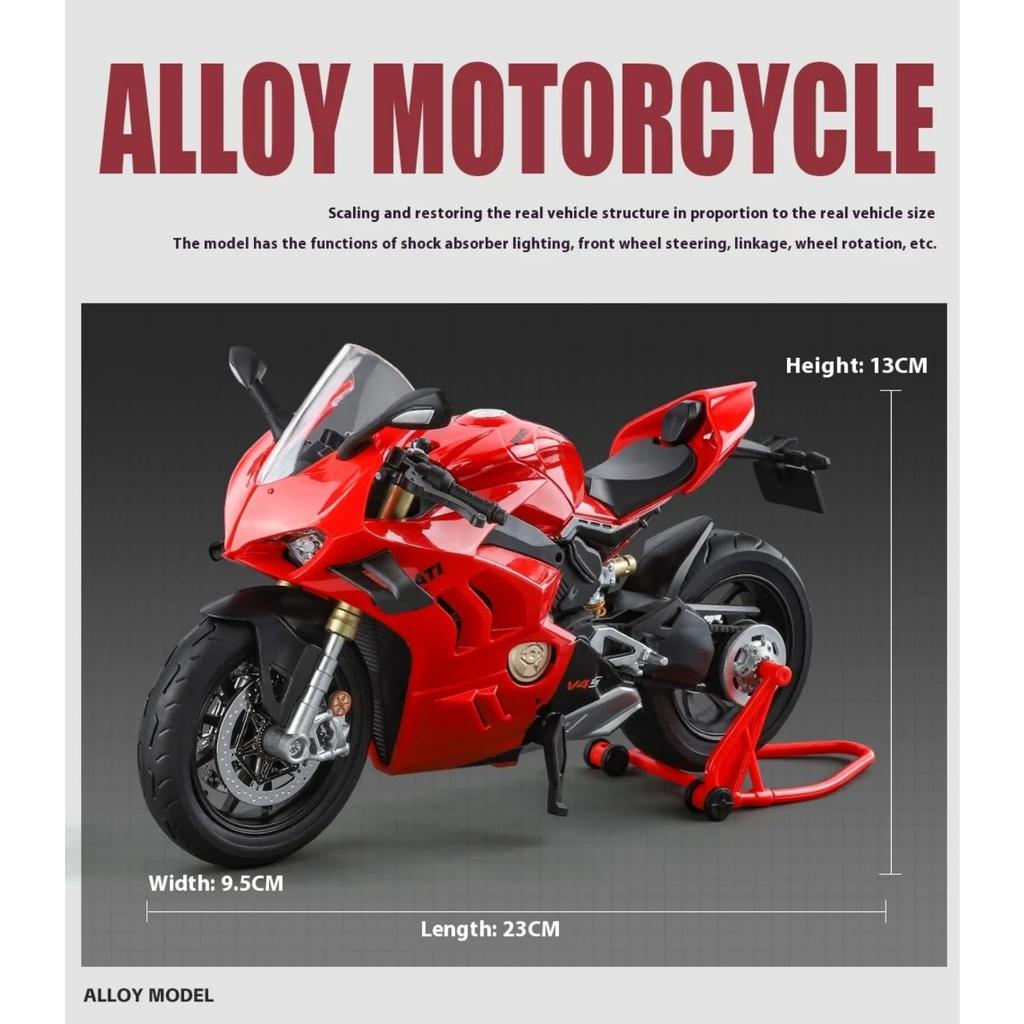Модель мотоцикла DUCATI V4S в масштабе 1/9 из сплава со светом - Премиальная игрушечная машинка-реплика для детей, подарок для энтузиаста гонок