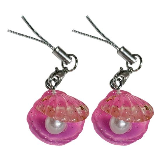 2Pcs Keychain Pendant Embedded Imitation Pearls Translucent Gradient Glitter Keyring with Lobster Clasp Bags Phone Lanyard Versatile Hanging