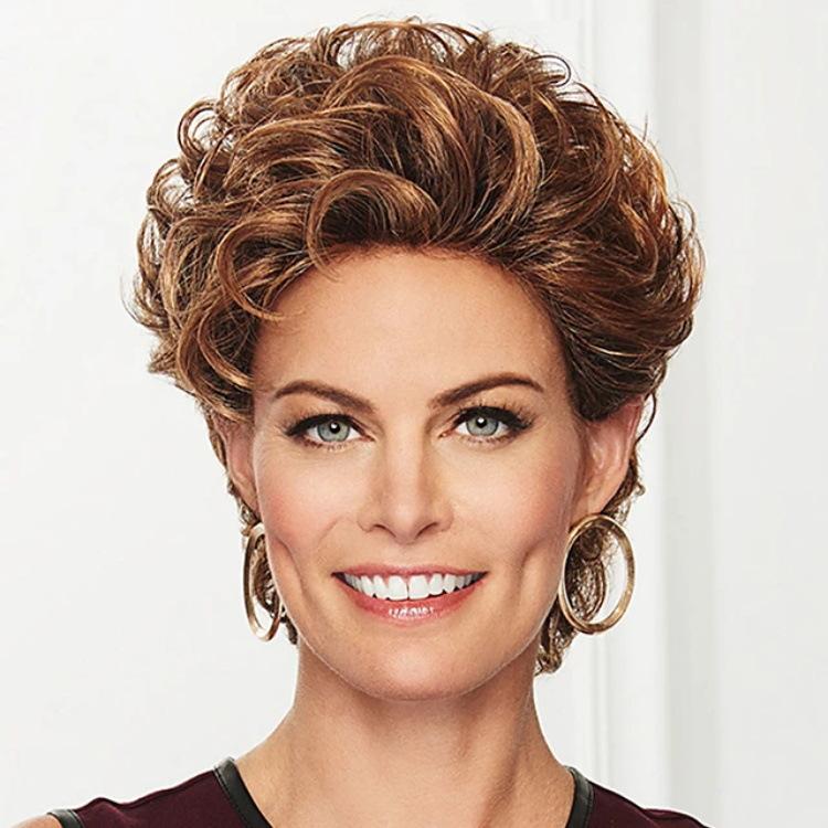 Модные парики из искусственных волос для женщин, женский натуральный вьющийся парик, женский омбре, блондинка, коричневый, золотой парик с челкой, короткий парик из термостойкого волокна