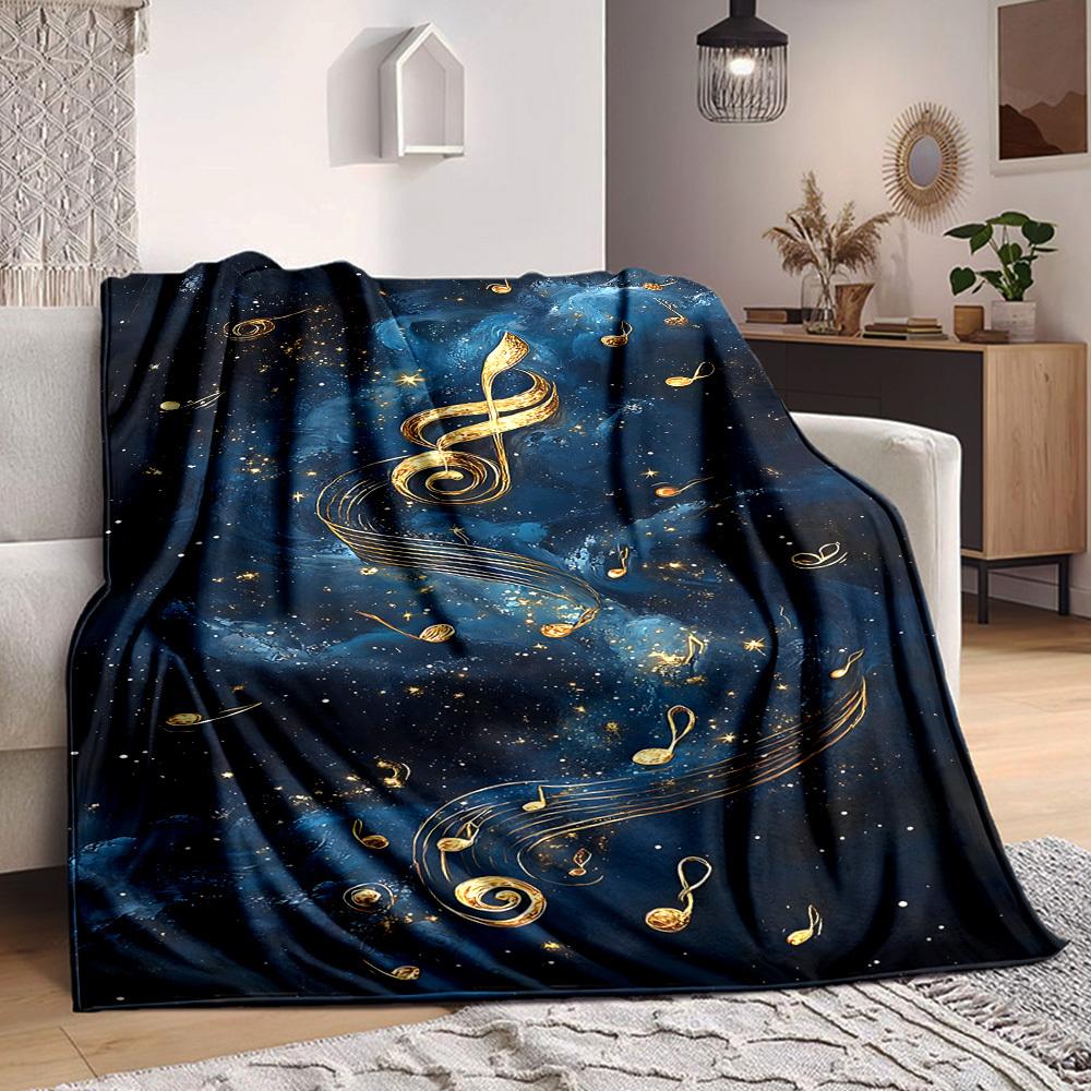 1pc Music Notes Blanket, Lightweight Flannel Throw Blanket for Sofa, Bed, Travel, Camping, Living Room, Office, Couch, Chair, and Bed