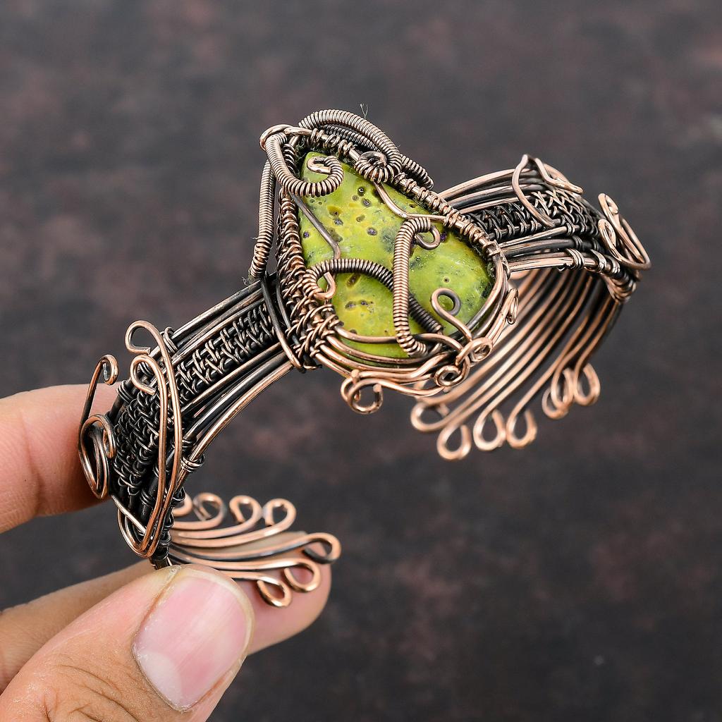 Браслет-манжета Stichtite, браслет из медной проволоки, регулируемый браслет, манжета из драгоценных камней, браслет из медной проволоки, подарок для матери, браслет ручной работы