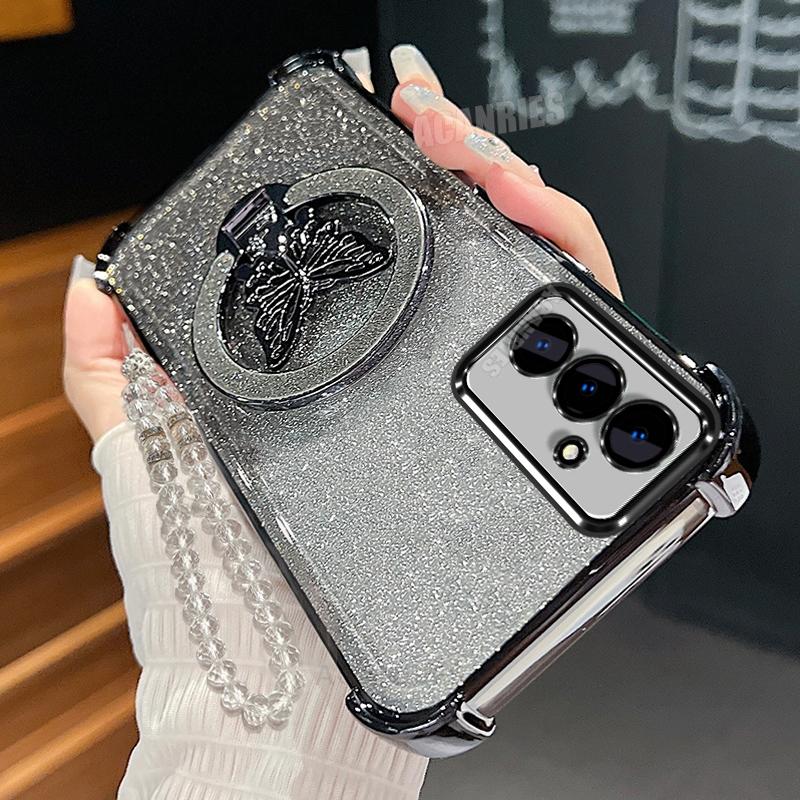 Чехол-шнурок держатель для телефона в виде бабочки для Samsung Galaxy A16 A26 A36 A56 5g A05s с гальваническим покрытием, противоударный, силиконовый, с подставкой