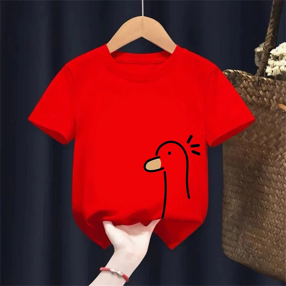 Summer Kids Korean Style Simple 100 Cotton T Shirt for Children Trendy Yellow Duck Printed Tees Girls Daily Casual Sweatshirts