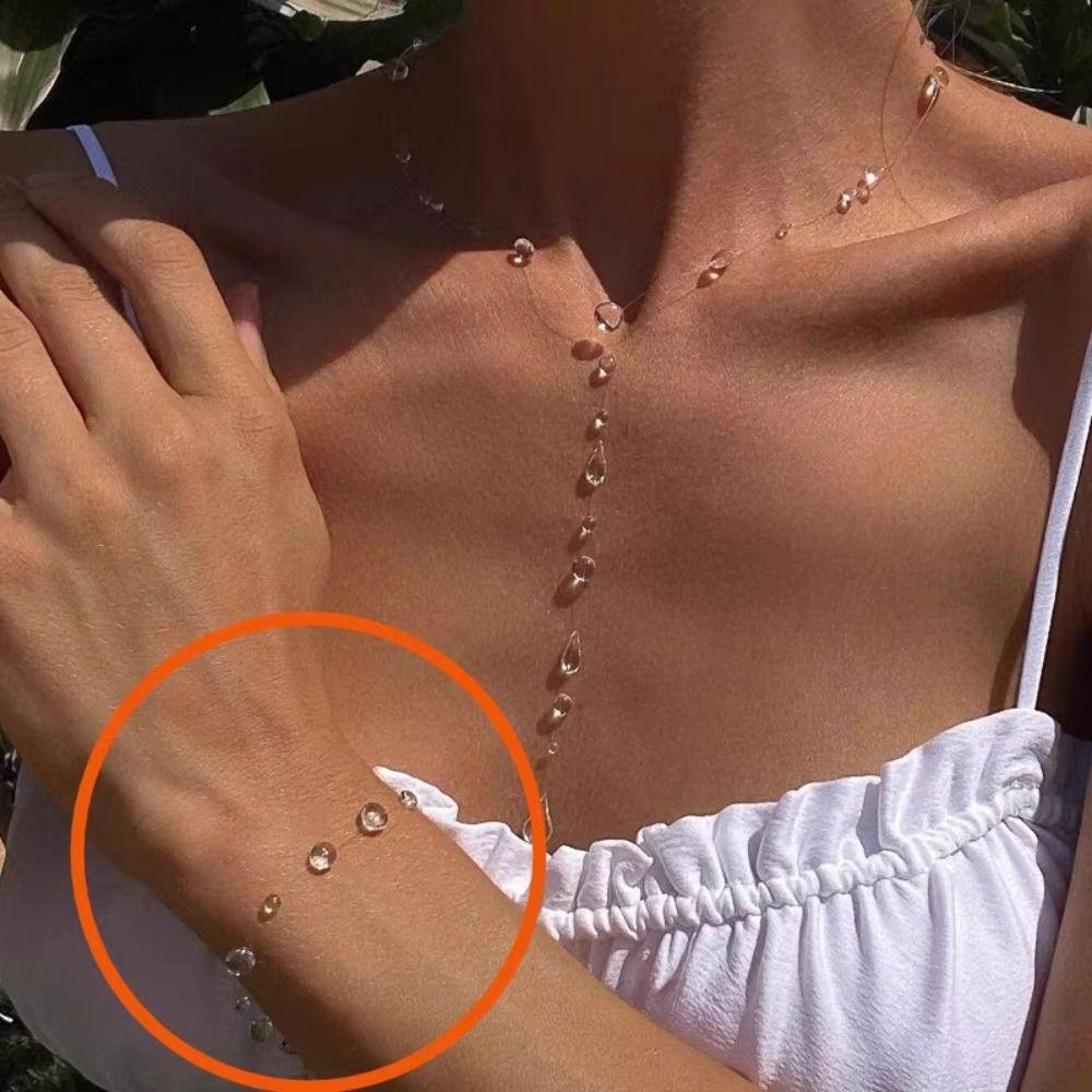 Crystal Dewdrop Earrings Transparent Dew Rain Earrings Dewdrop Necklace Wedding Party