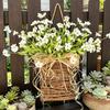 Door Hanger Basket Wreath Spring Summer Artificial Flowers in Wicker Basket for Front Door Rustic Rattan Hanging Basket Wreath for Home Porch Entryway
