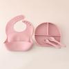 Baby Silicone Tableware Set Newborn Baby Complementary Tableware Silicone Compartmentalized Meal Plate Complementary Bowl Bib Feeding Set