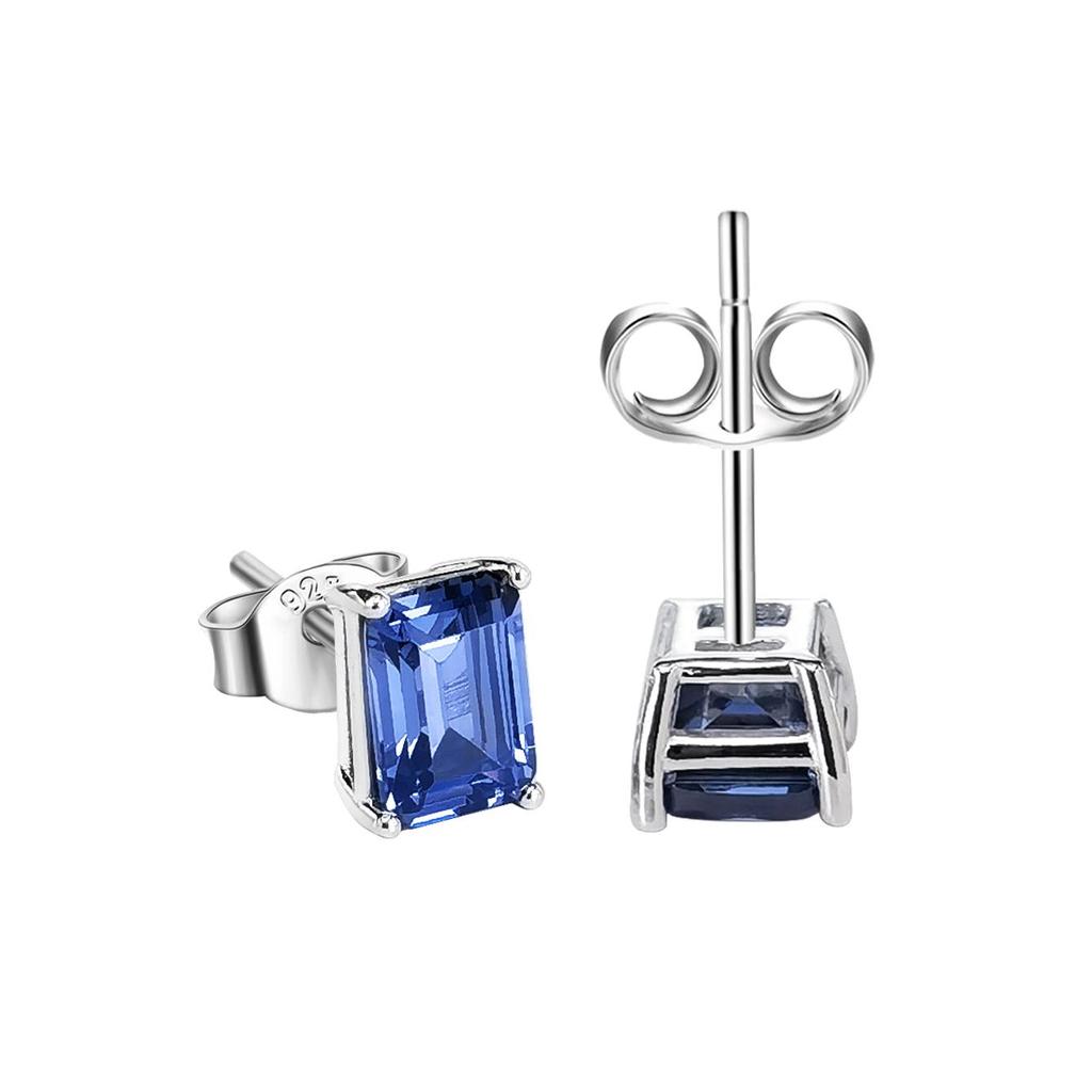 Tanzanite Stud Earrings Jewelry Womens Silver Rectangle Earrings