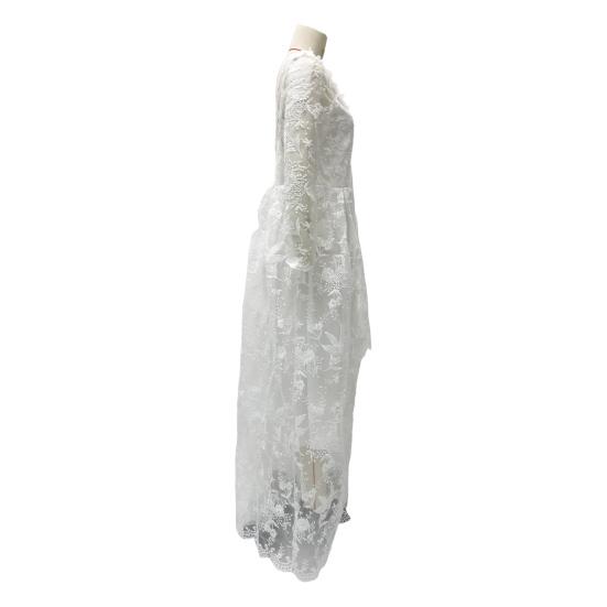 Женское вечернее платье с кружевом, цветочной вышивкой, А-силуэта, большим качелем, V-образным вырезом, длинными рукавами, застежкой-молнией сзади, для выпускного вечера, свадьбы, вечеринки, макси-платье