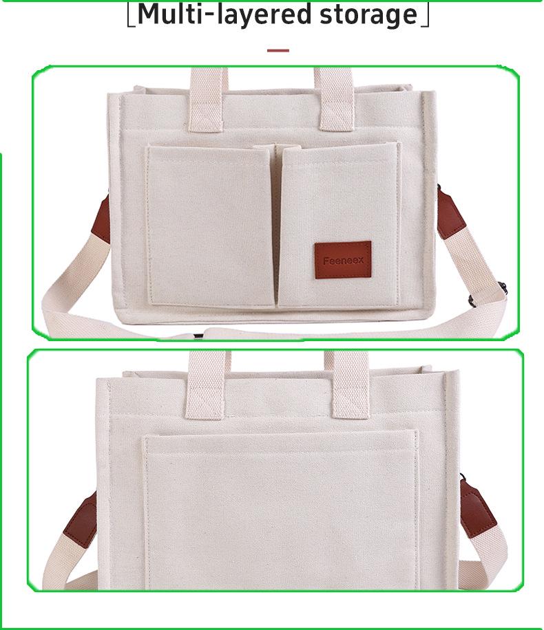 Женская ретро холщовая сумка - Большая вместимость, многослойная, на плечо и через плечо