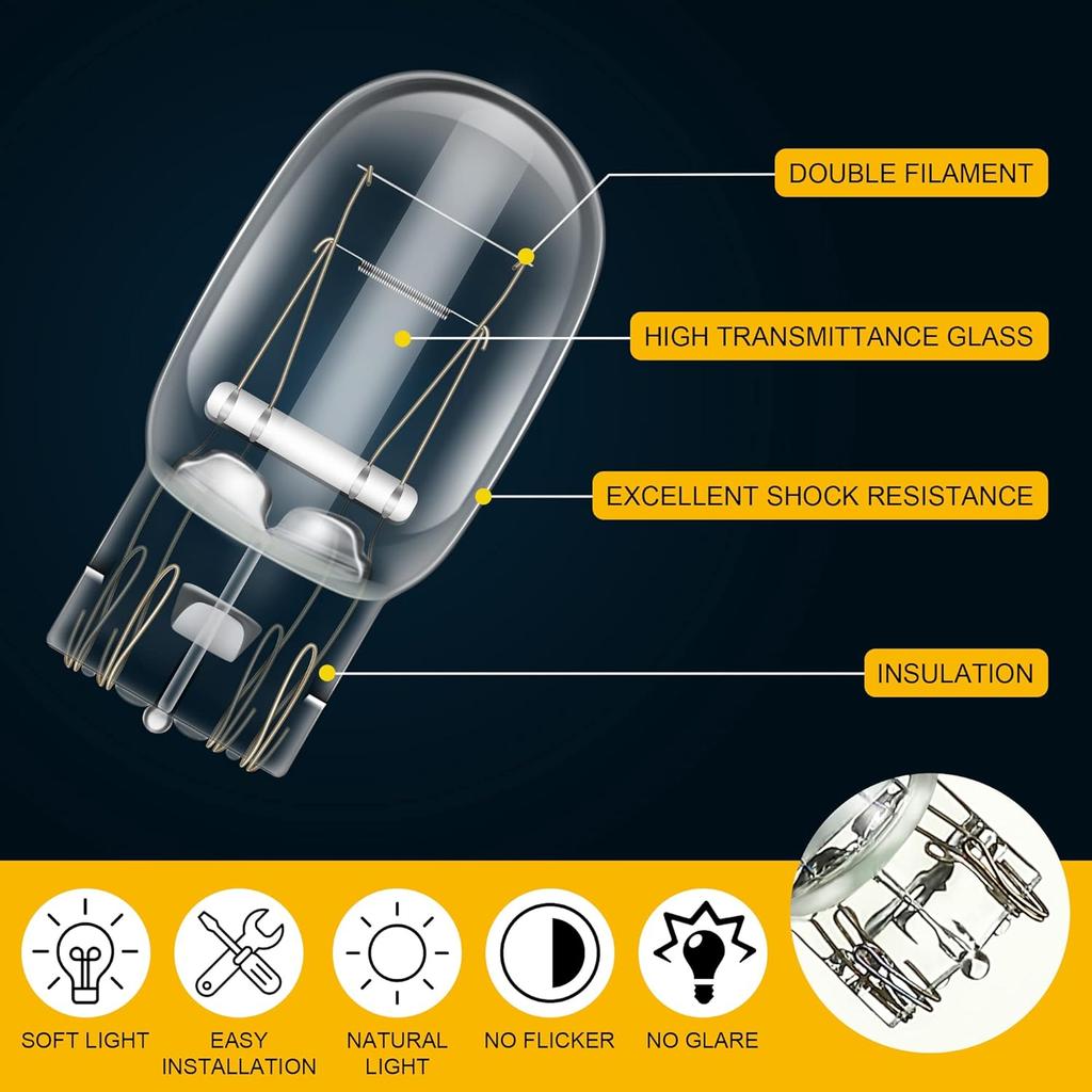 Meonum 10 Pcs 7443 Bulb, T20 1891 7443LL Brake Light Bulb For Daytime Running(DRL), W21/5W Automotive Reverse/Strobe Brake/Tail/Backup/Parking/Tail