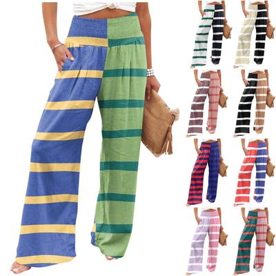 Женские летние эластичные брюки свободного кроя из хлопка и льна с полосатым принтом