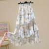 Плиссированная длинная юбка с цветочным принтом, весна-лето, пляжные милые юбки-миди Kawaii, асимметричная юбка больших размеров