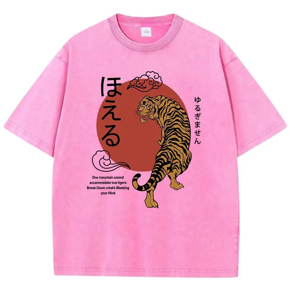 Одна гора не может вместить двух тигров, сломавших то, что гложет твой разум. Мужские футболки. Хлопковая футболка. Свободные ретро-топы.