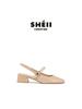 Sheepskin~ Small Gold Buckle Square Head Thick Heel Mary Jane Shoes Bag Head High Heel Sandals Women's Empty Single Shoes After Commuting