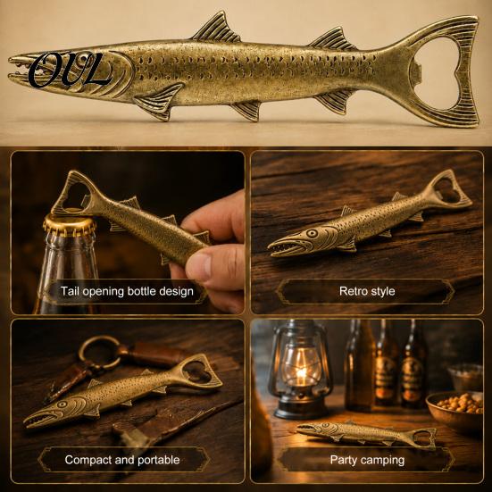 Vintage Fish Shape Beer Opener Rustic Bottle Opener, Creative Cap with Detailed Scale Novelty Kitchenware Accessories Design, Retro Metal Alloy
