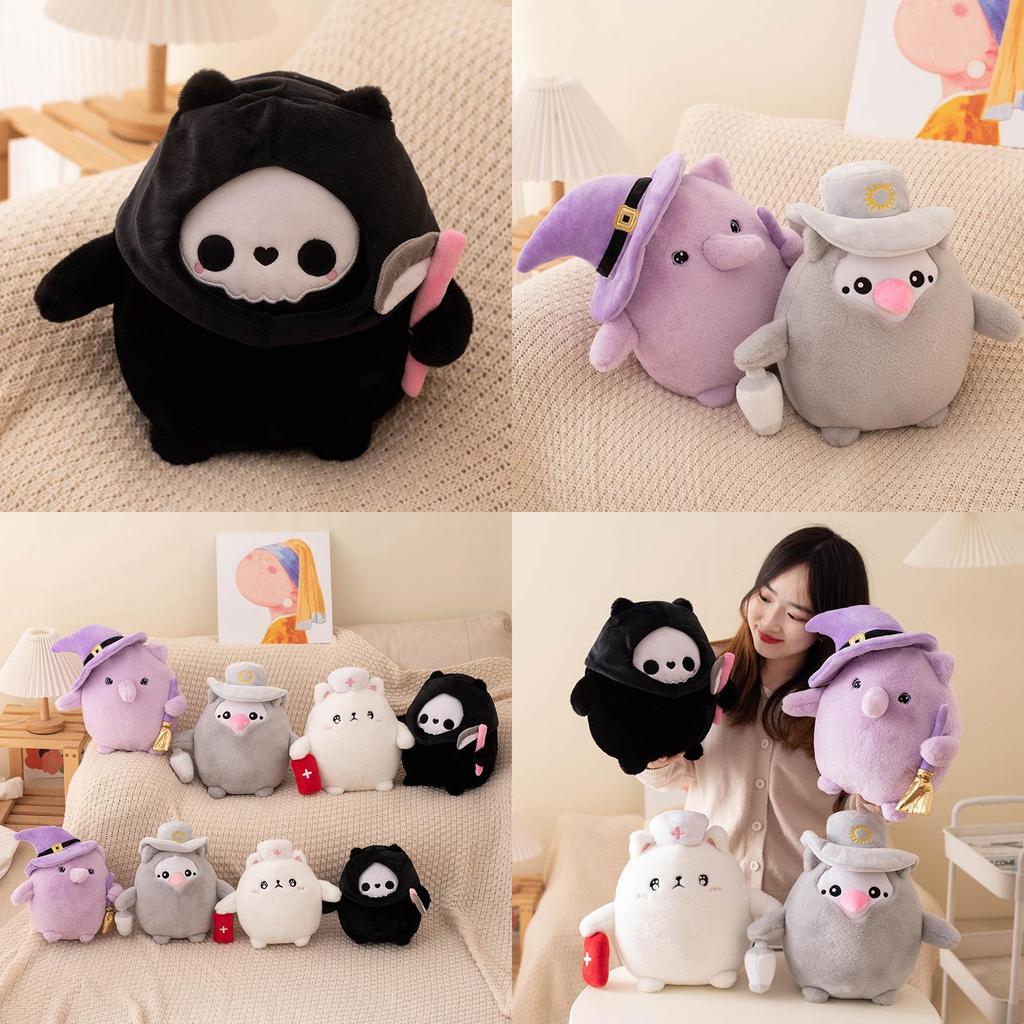 Dark Cat Series Plush Toys For Halloween Witch, Nurse, Death, And More
