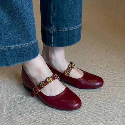 Версия из овчины~ Металлизированная пряжка-одно слово, туфли Мэри Джейн из натуральной кожи, женские неглубокие туфли-лодочки, туфли-балетки с низким каблуком и темпераментом