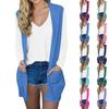 Women's Fashion Casual Comfortable Splicing Color Mid-Length Cardigan Jacket