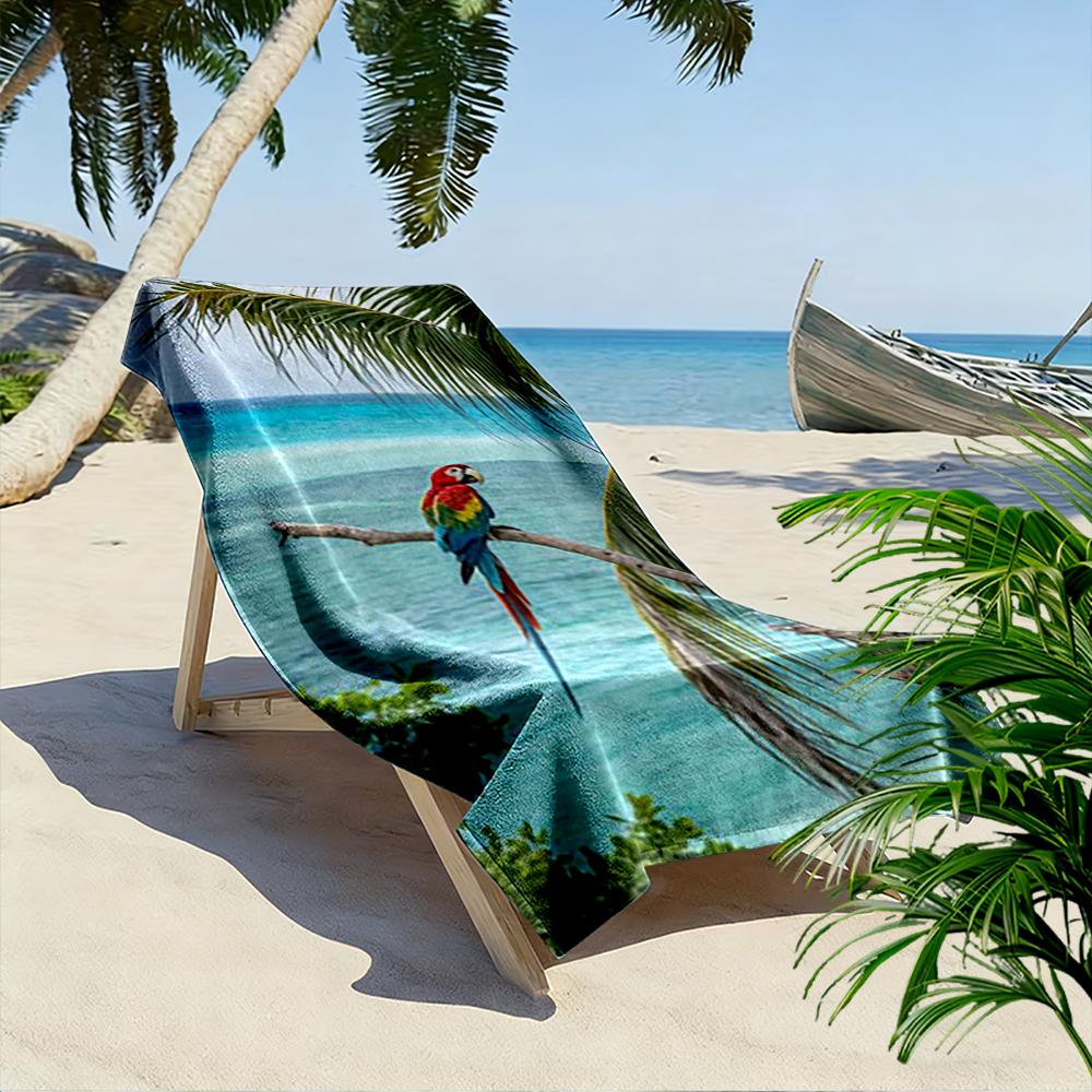 Colorful Parrot and Tropical Beach Scene Beach towel quick-drying for travel outdoor sports jogging beach and swimming