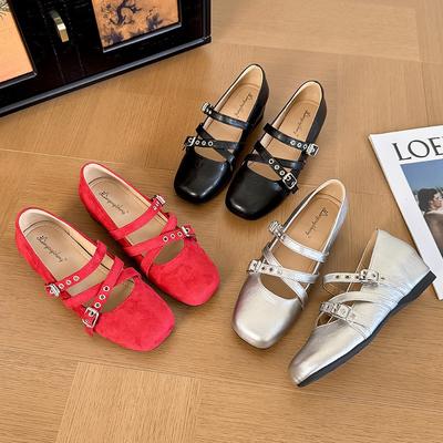 Весенние новые туфли Мэри Джейн на перекрестных ремешках с внутренней танкеткой, балетки с квадратным носком на плоской подошве, универсальные туфли Мэри Джейн