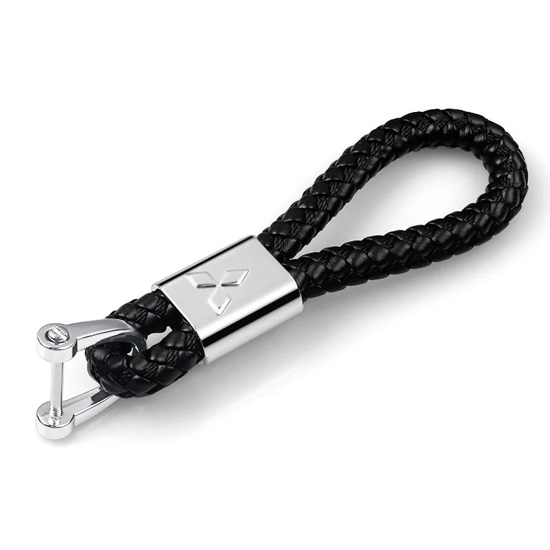Braided Leather Key Ring Emblem Pendant Auto Products for Mitsubishi L200 Triton Outlander Sport Ralliart Mirage