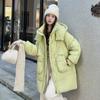 Square buckle down jacket women's medium length 2024 winter new hooded thickened loose white duck down warm jacket tide