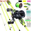 SOUGAYILANG 3 Color Portable 5 Section Carbon Fishing Rod and 12+1BB BaitCasting Reel and Fishing Line Lure