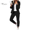 2 шт./комплект женский деловой пиджак брюки комплект с длинными рукавами приталенный кардиган с лацканами средней длины куртка эластичный пояс узкие брюки формальный деловой дорожный