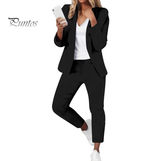 2 шт./комплект женский деловой пиджак брюки комплект с длинными рукавами приталенный кардиган с лацканами средней длины куртка эластичный пояс узкие брюки формальный деловой дорожный