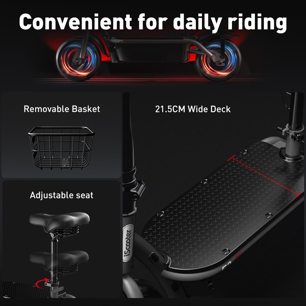 iScooter Electric Scooter F2 Adult Shopping Scooter 500W 30km/h Max Load 120KG 10 Inch Folding Light Weight with Seat and Basket