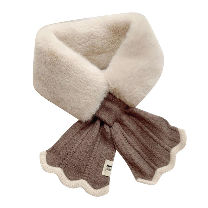 Scarves Winter Thickened Knitting Splicing Cross Colorblocking Faux Rabbit Warm Scarves