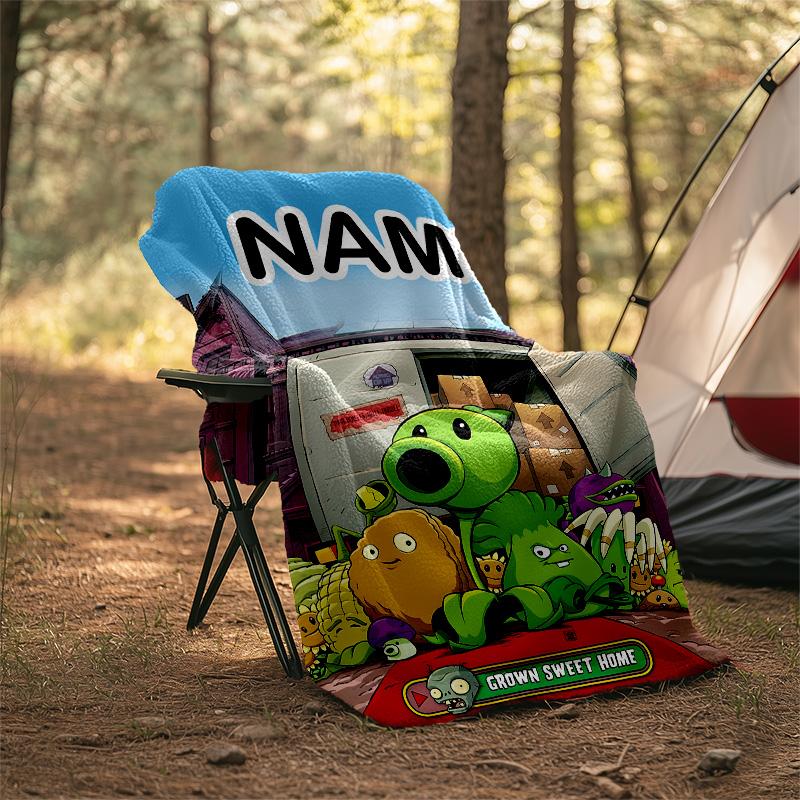 Customizable Plants vs. Zombies Throw Blanket – Personalized Name, All-Season Cozy Snug Blanket, Machine Washable, Personalized Blanket