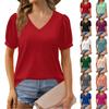 Women's Fashion Top Puff Short Sleeve V-neck T-shirt Loose Casual T-shirt