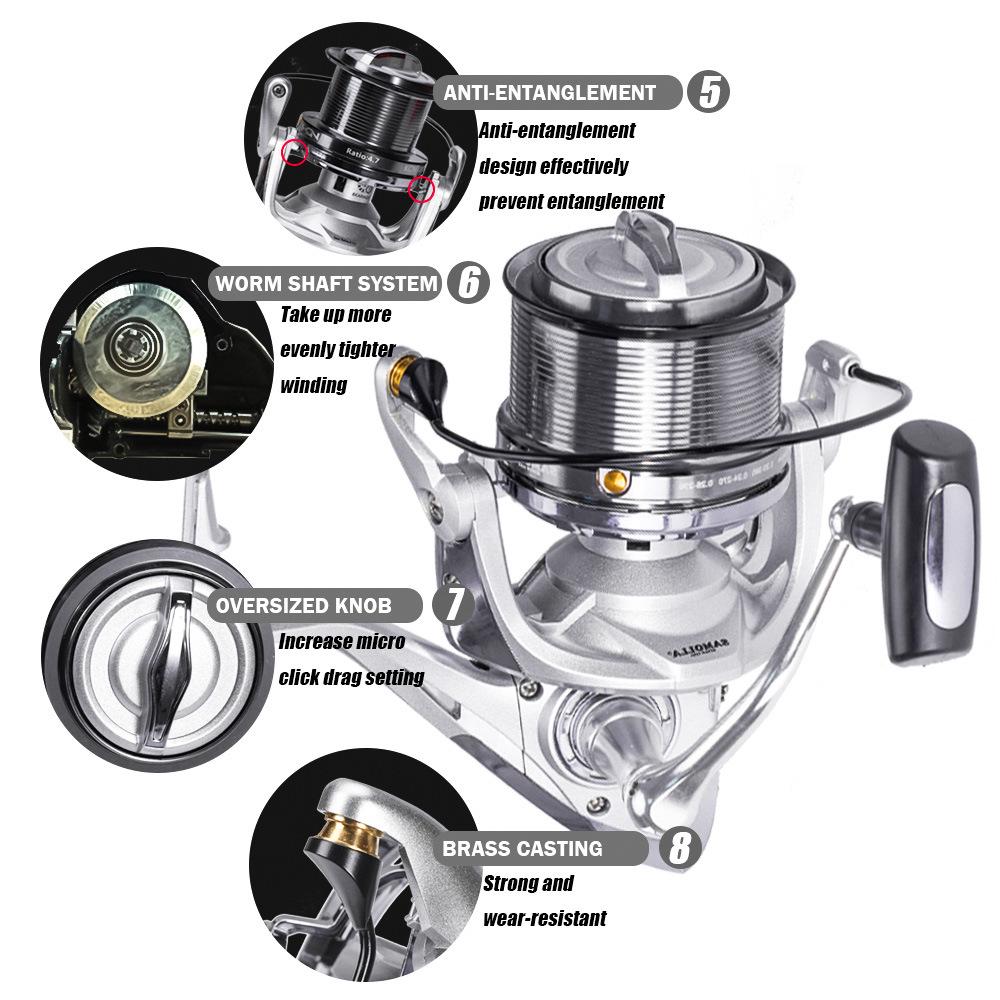 Катушка для дальнего заброса: Модель 8000-12000 для рыбалки на пляже и в море, устойчивая к воздействию морской воды