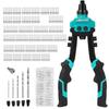 Hand Riveter Set with 250 Blind Rivets (2.4/3.2/4.0/4.8/6.4mm), 5 Nosepieces, and 5 HSS Drill Bits